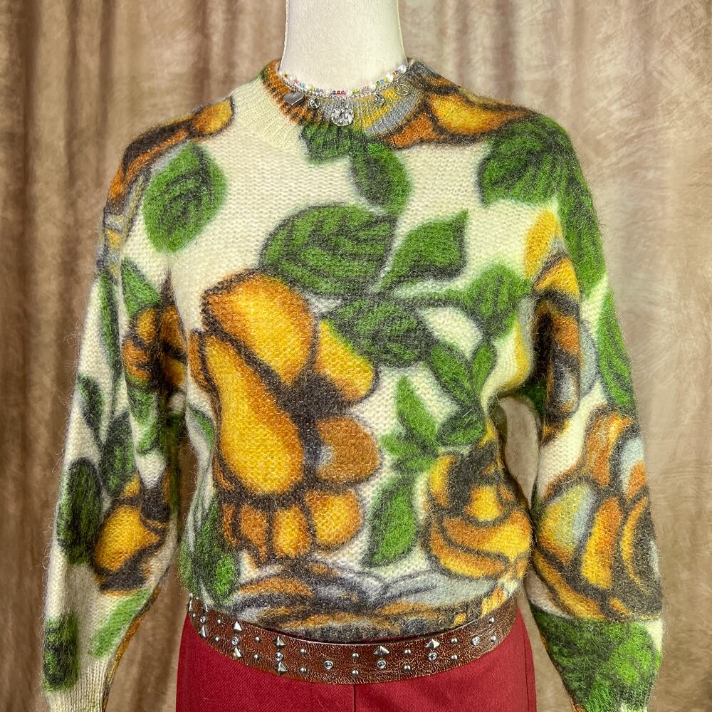 Vintage Fairy Grunge Sweater 80s Chinese Floral Chunky Multicolor Renaissance - Picture 5 of 8